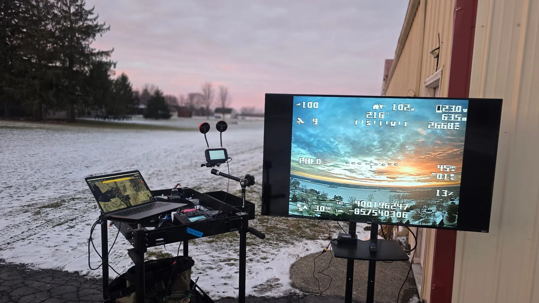 A deployable ground station and display set up in the field.